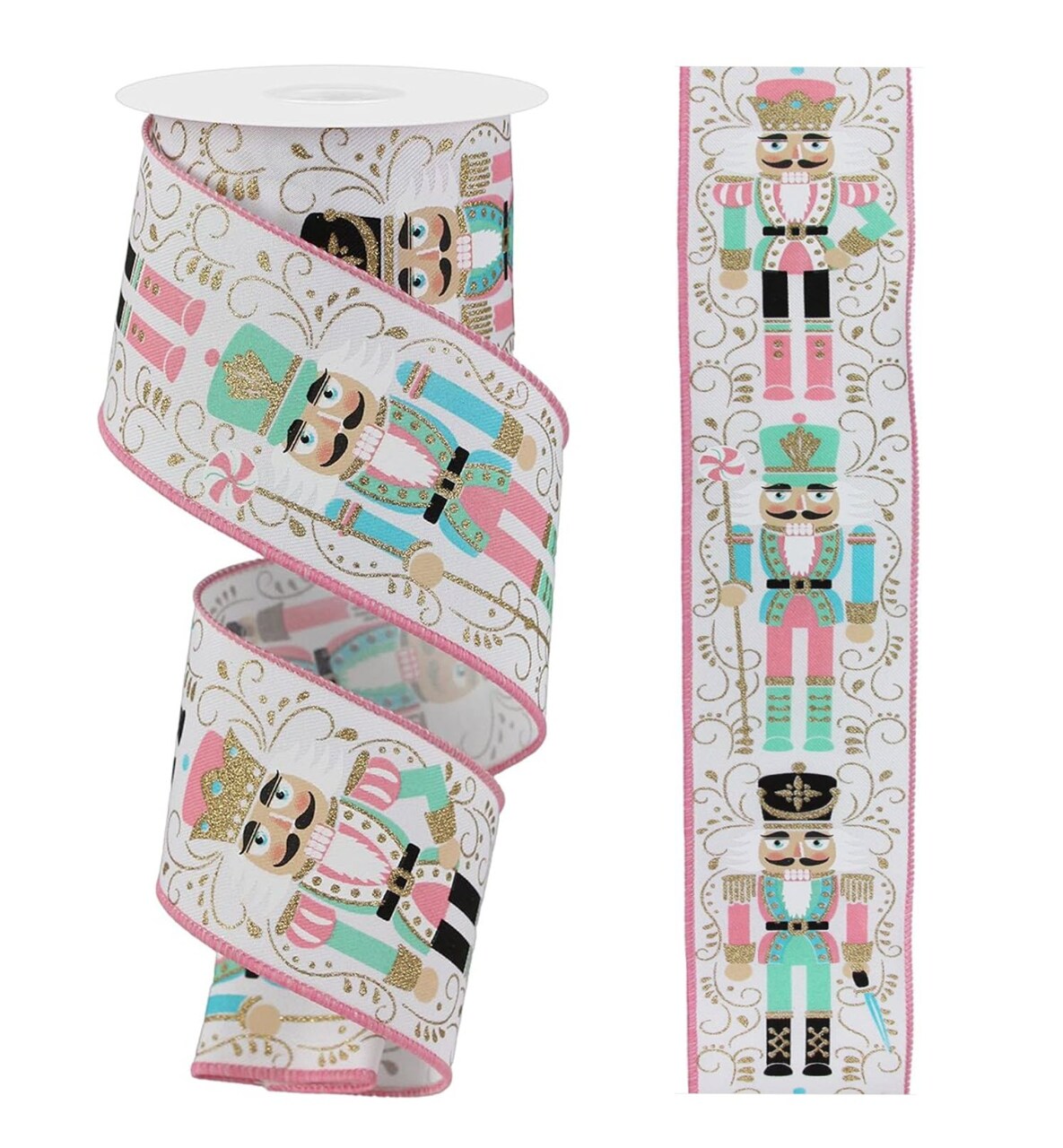 RG Ribbon: Pastel Nutcracker Wired Ribbon, 2.5" x 10 Yards For Christmas Bows, Wreaths, Gift Wrapping, Crafts, and Decorations